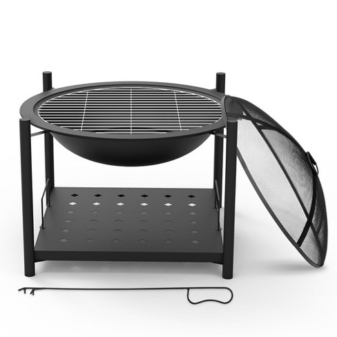 Serenelife Portable Outdoor Wood Fire Pit - 2-in-1 Steel Bbq Grill 26 Wood  Burning Fire Pit Bowl W/ Mesh Spark Screen, Cover Log Grate Slcarfp54 :  Target