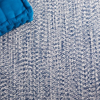 Handwoven Reversible Dark Blue and Ivory Synthetic Area Rug - 27"x6"