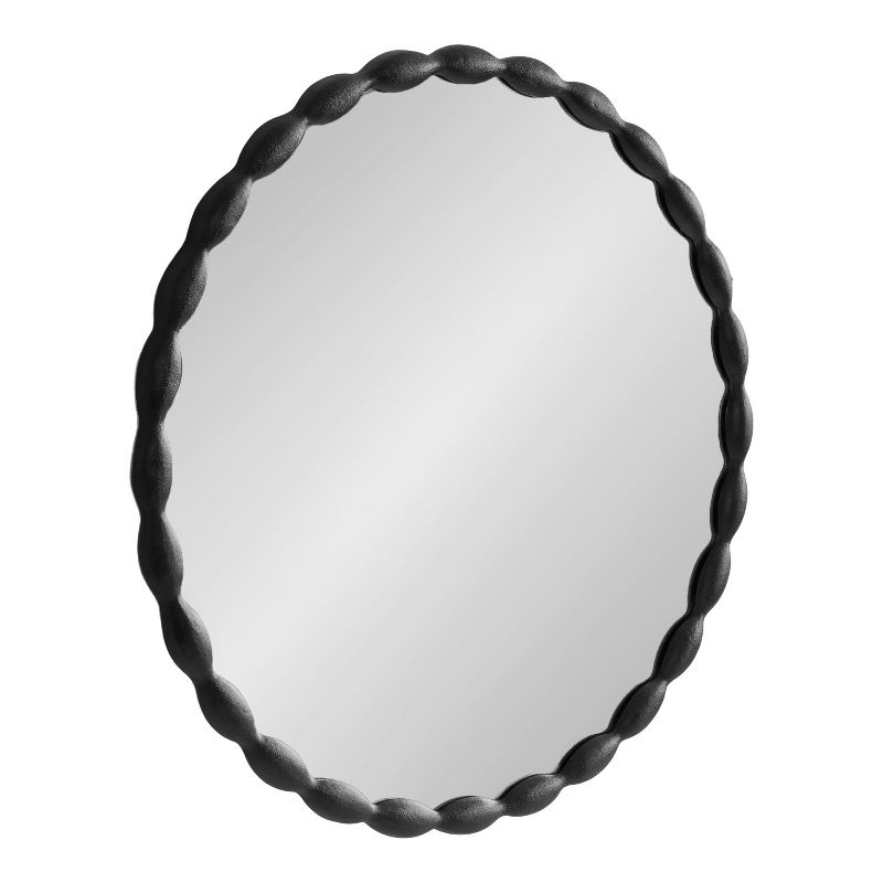 Kate &#38; Laurel All Things Decor 26&#34; Perlina Modern Scalloped Round Mirror Black, 1 of 9