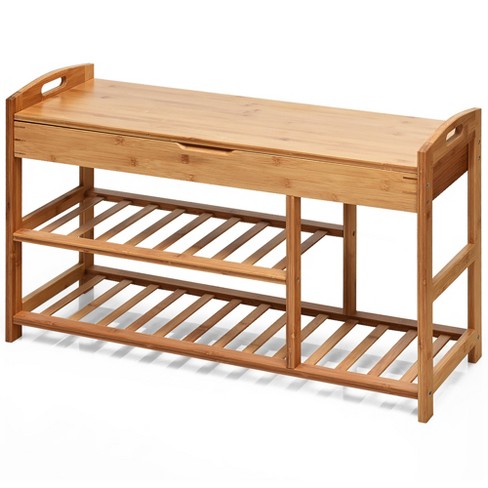 Costway Bamboo Shoe Rack Bench 3-tier Storage Shelf Holder Home Entryway  Hallway White : Target