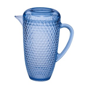 Gulches 2.5 Quarts Water Pitcher with Lid - Diamond Cut Unbreakable Plastic, BPA Free, Drink/Juice Pitcher with Spout,Blue - 1 of 4