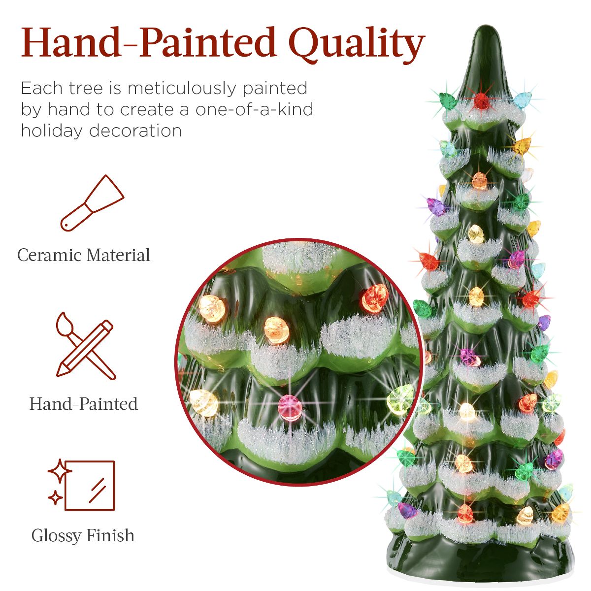 Best Choice Products Set of 3 Pre-Lit Hand-Painted Ceramic Tabletop Christmas Trees – Indoor Holiday Décor - thumbnail 3