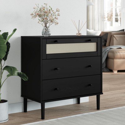 vidaXL Drawer Cabinet SENJA Rattan Look Black 31.5 in.x15.7 in.x31.5 in. Solid Wood Pine