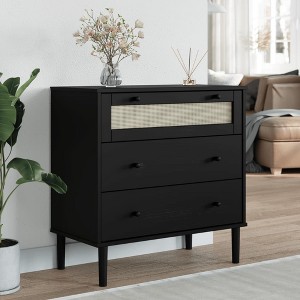 vidaXL Drawer Cabinet SENJA Rattan Look Black 31.5 in.x15.7 in.x31.5 in. Solid Wood Pine - 1 of 4