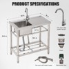 Stainless Steel Utility Sink, with Faucet, Legs, Cold and Hot Water Pipe, Heavy-Duty, Easy to Clean, for Laundry, Kitchen, Garage, Outdoor, Garden - 2 of 4
