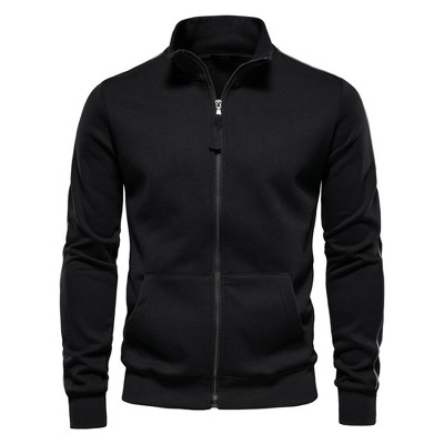 Men's Stand Collar Zip-Up Hoodie Sweatshirt with Front Pockets Long Sleeve Athletic Casual Jacket