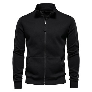 Men's Stand Collar Zip-Up Hoodie Sweatshirt with Front Pockets Long Sleeve Athletic Casual Jacket - 1 of 4