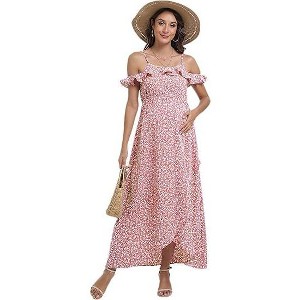 Clearlove Women's V-Neck Maternity Dress Summer Flowy Dress for Photoshoot Maternity Dress for Baby Shower or Casual Wear - 1 of 2