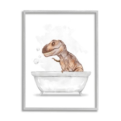 Stupell Industries T-Rex Dinosaur in Bubble Bath White Brown