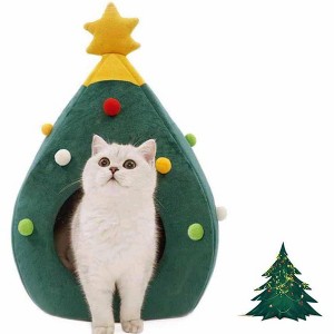 Christmas Tree Cat Beds House, Portable Indoor Cat Igloo Xmas Bed Cave for Small Dogs and Small Animals - 1 of 4