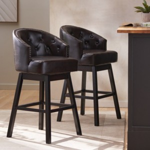 Bar Stool Set Of 2,Swivel Nailhead Trim And Button Tufted Living Room Chairs,Fabric Upholstered Rubberwood Legs Kitchen Chairs-Cuddlewood - 1 of 4