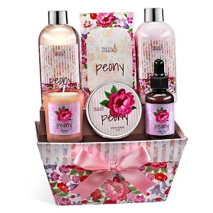 Peony Floral Spa Basket – 7-Piece Bath and Body Gift Set for Women - 1 of 4