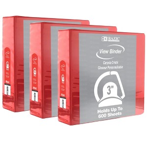 BAZIC Products® Slant D Ring View Binder with 2 Pockets, 3", Red, Pack of 3 - 1 of 2