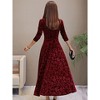Women's Velvet Midi Dresses Solid Color V Neck Long Sleeve A Line Dresses High Waist Semi Formal Floral Cocktail Dresses - 2 of 4