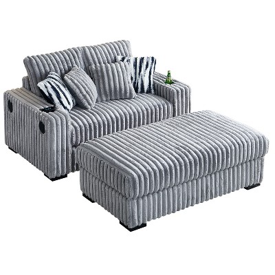 Vynxaria Loveseat with Ottoman and 4 Toss Pillows Built-in Cupholder, Wireless Charging/2 USB Ports, Bluetooth Speaker