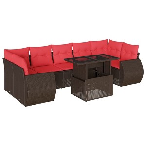 vidaXL Patio Sofa Set with Cushions and Table Outdoor 8 Piece Poly Rattan - Brown without storage - 1 of 4