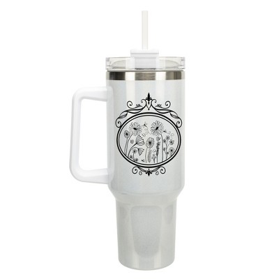 Elanze Designs Flower Garden Mirror Damask Frame 40 oz. Stainless Steel, Large Water Bottle Coffee Mug, Spill & Leak Resistant, Thermal Travel Tumbler
