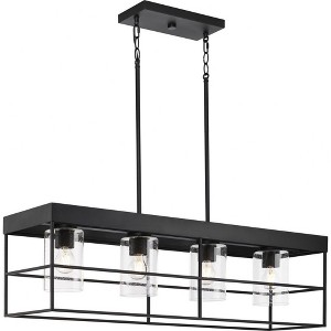 Progress Lighting Burgess Four-Light Island Light, Matte Black, Seeded Glass, Collection: Burgess, Material: Steel, Item Type: Island Light - 1 of 1