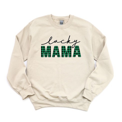 Simply Sage Market Women s Graphic Sweatshirt Lucky Mama Buffalo Plaid S Dust