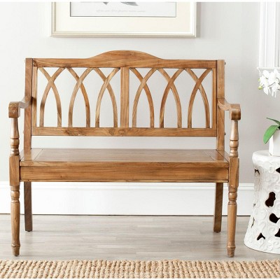Transitional Gothic-Inspired Oak Bench, 40" Brown