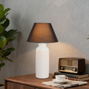 27" Modern Textured Ceramic Table Lamp with Linen Tapered Shade, Decorative Bedside Lamp for Living Room, Bedroom & Entryway - 1 of 4