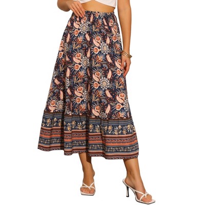 INSPIRE CHIC Women's High Waist Floral Beach Flowy Maxi Skirt