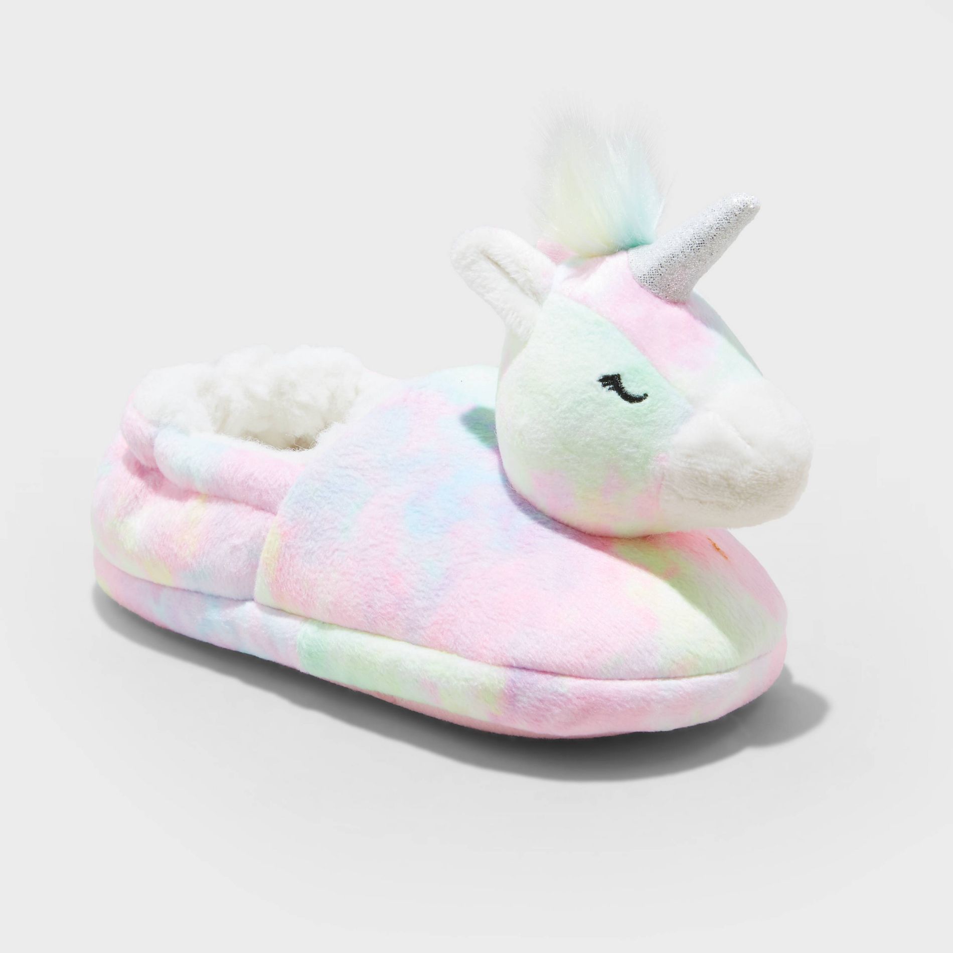 Toddler Girls' Magic Unicorn Slippers - Cat & Jack™ L: Animal Prints, Slip On, Machine Washable, Non Marking Sole