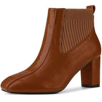 Allegra K Women's Square Toe Block Heels Elastic Chelsea Ankle Boots