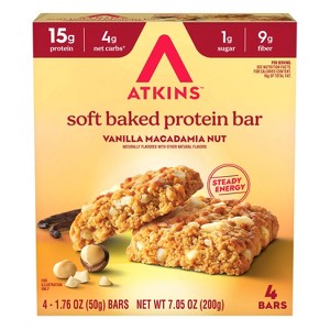 Atkins High Soft Baked Vanilla Macadamia Nut Protein Bars - 15g Protein - 7.05oz/4pk - 1 of 4