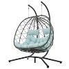 Nestfair 74.8" 2 Person Outdoor Patio Wicker Swing Egg Chair with Cushion Light Blue - 2 of 4