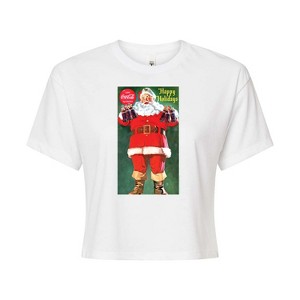 Women's - Coca-Cola - Vintage Santa With Coca Cola Bottles Cropped Graphic T-Shirt - 1 of 4