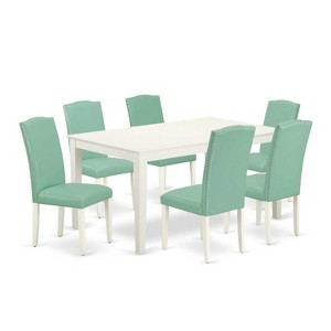 HomeStock 7-Pc Rectangle Linen White Finish Solid Wood Top Dining Table with 6 Parson-Chairs - 1 of 4
