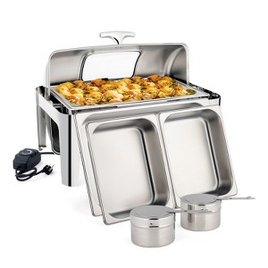 ROVSUN 9QT Stainless Steel Chafing Dish Buffet Set with Electric and Fuel Heating with Full Size & 2 Detachable Food Pans for Party - 1 of 4