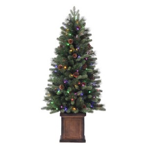 Haute Décor 4.5' Pre-lit Brookdale Fir Potted Artificial Christmas Tree with Dual Color LED Lights - 1 of 4