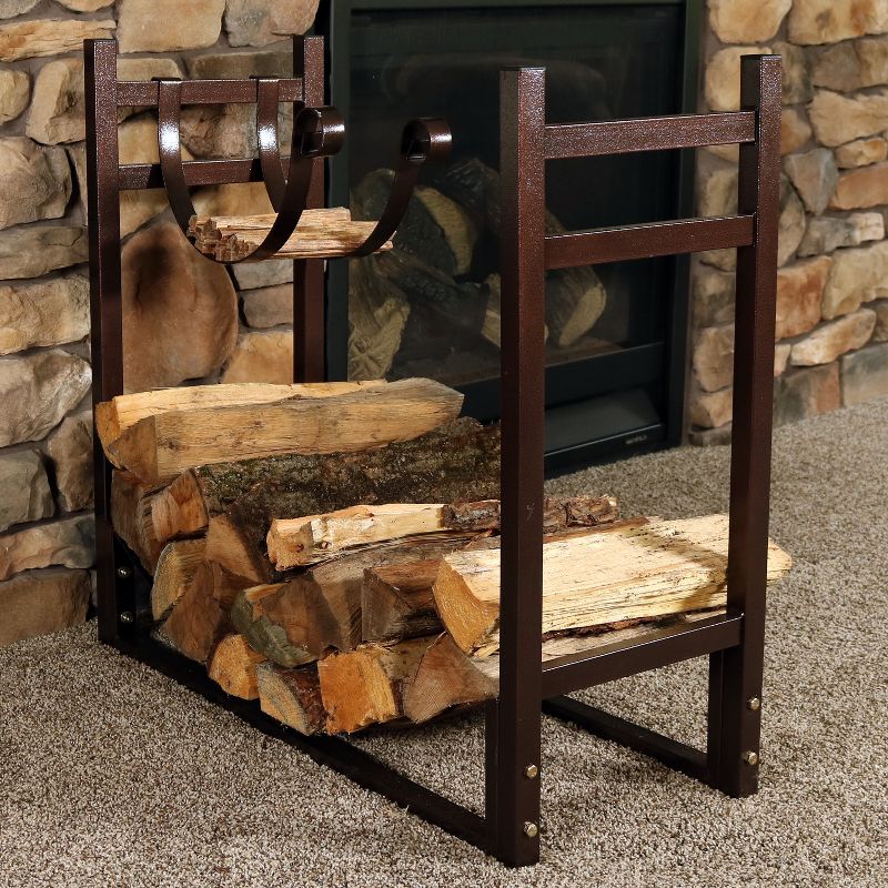 Sunnydaze Indoor/Outdoor Steel Fire Pit or Fireplace Firewood Log Rack Holder with Kindling Storage Space - 33", 4 of 10