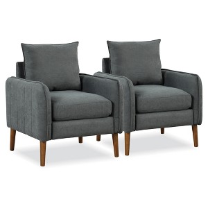 Tangkula 2PCS Modern Accent Chair Upholstered Mid-Century Armchair w/ Rubber Wood Legs - 1 of 4