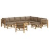 vidaXL 12 Piece Patio Lounge Set with Taupe Cushions Bamboo - 3x corner 5x middle 2x footrest chair Table Taupe - 3 of 4