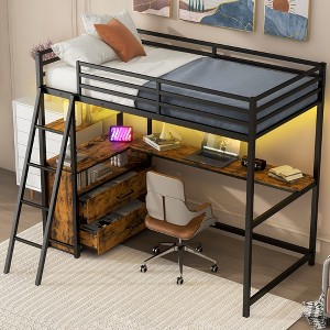 NicBex Twin Size Metal Gaming Loft Bed Frame with LED,Built-In Desk,Cabinet&Safety Guardrails,Space-Saving Loft Bed for Kids,Teens,250lbs Max - 1 of 4