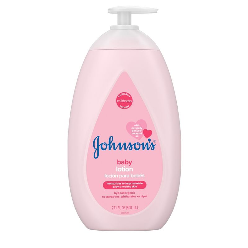 Johnson&#39;s Moisturizing Mild Pink Baby Body Lotion, Coconut Oil for Delicate Skin, Hypoallergenic - 27.1 fl oz, 1 of 12