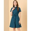 INSPIRE CHIC Women's Point Collar Front Elastic Waist Drawstring Mini Shirt Dress with Pocket - 3 of 4