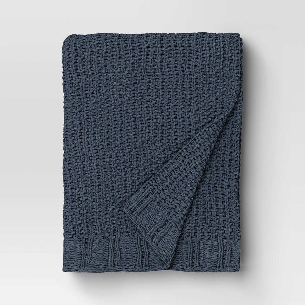 50"x60" chenille knit throw blanket steel blue - threshold™