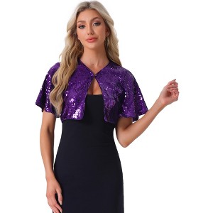 INSPIRE CHIC Women's Sequin Jacket Flared Sleeve Sparkly Bolero Crop Glitter Shrug - 1 of 4