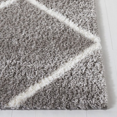 Tahoe Gray and Ivory Synthetic Shag Runner Rug, 2 x 9 ft