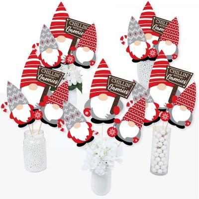 Big Dot of Happiness Christmas Gnomes - Holiday Party Centerpiece Sticks - Table Toppers - Set of 15