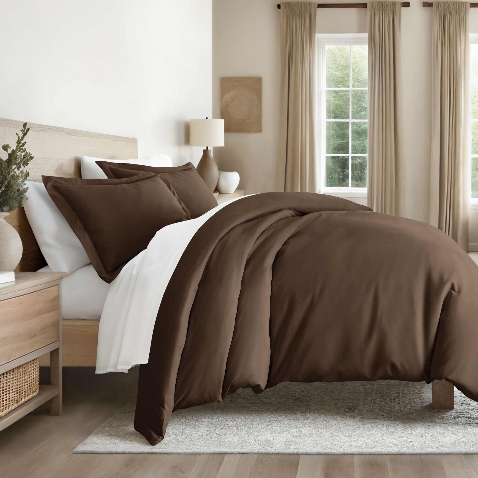 3 Piece Duvet Cover & Shams Set - Soft and Breathable, Double Brushed Microfiber, Wrinkle Free - Becky Cameron, Chocolate, King/California King
