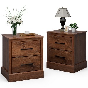Tangkula Set of 2 Drawer Nightstand Bedside Table Compact Sofa End Table Rustic Walnut - 1 of 4