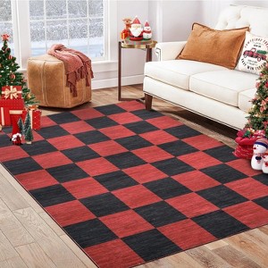 Christmas Checkerboard Area Rugs for Living Room Bedroom Xmas Festival Decorations Rugs Soft Foldable Accent Rug - 1 of 4