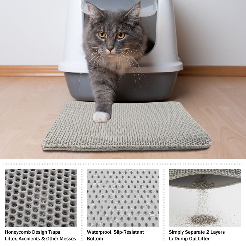 PETMAKER 24x15-Inch Double-Layer Waterproof Cat Litter Mat (Gray), 3 of 8