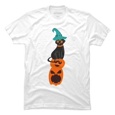 Men's Design By Humans Halloween Pumpkins and Witch Cat By famenxt T-Shirt