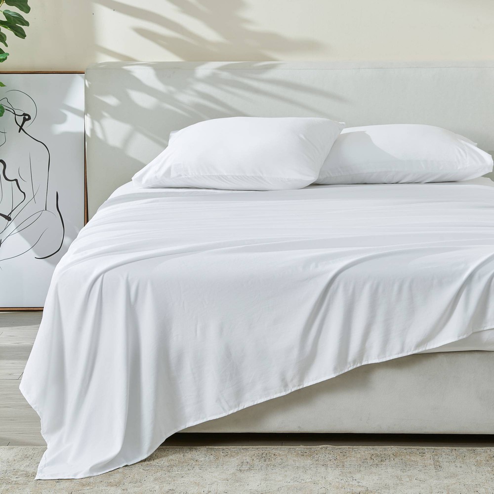 Photos - Bed Linen Patina Vie King Easy Care Solid Sheet Set Fresh White: Polyester, Woven, 4